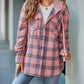 Plaid Pattern Pocket Design Button Down Hooded Shacket