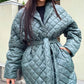 Canton Lapel Collar Belted Quilted Long Puffer Coat