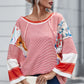 Fiery Red Pinstriped Color Block Patchwork Oversized Top