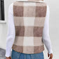 Plaid Pattern Open Front Fuzzy Vest Coat