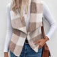 Plaid Pattern Open Front Fuzzy Vest Coat