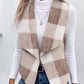 Plaid Pattern Open Front Fuzzy Vest Coat