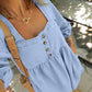 Beau Blue Denim Button Detail Babydoll Square Neck Mini Dress