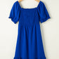 Dark Blue Shirred Ruffled Square Neck Plus Size Mini Dress