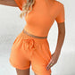 O neck Top & Pocket Design Drawstring Shorts Set