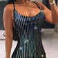 Sparkly Sequin Velvet Dress Cowl Neck Spaghetti Strap Crisscross Backless Bodycon Party Cocktail Dress