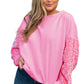 Pink Plus Size Sequin Sleeve Drop Shoulder Sweatshirt