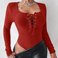 Lace up Deep U Neck Long Sleeve Bodysuit