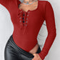 Lace up Deep U Neck Long Sleeve Bodysuit