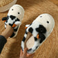 White Cute Cow Thick Sole Plush Thermal Home Slippers