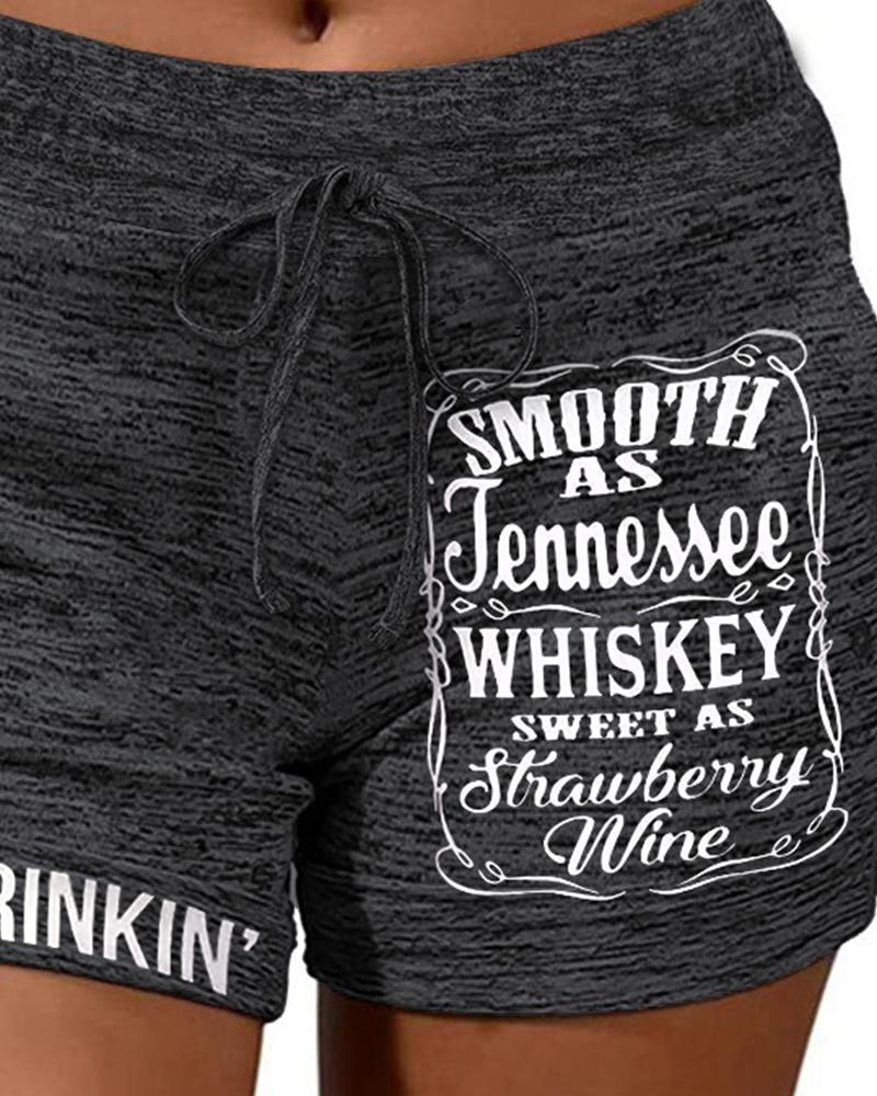 Smooth As Tennessee Whiskey Sweet As Strawberry Wine Letter Print Drawstring Shorts