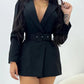 Notched Collar Puff Sleeve 2 in 1 Blazer Romper With Detachable Belt