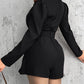 Notched Collar Puff Sleeve 2 in 1 Blazer Romper With Detachable Belt