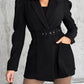 Notched Collar Puff Sleeve 2 in 1 Blazer Romper With Detachable Belt