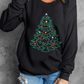 Black Rhinestone Christmas Tree Graphic Pullover Sweatshirt