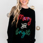 Black Tinsel Merry and Bright Graphic Christmas Sweater