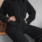 2PCS Jacquard Textured Stand Collar Zip Up Fuzzy Teddy Top & Pants Set