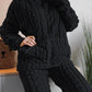 2PCS Jacquard Textured Stand Collar Zip Up Fuzzy Teddy Top & Pants Set