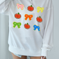 White Chenille Bowknot Pumpkin Graphic Thanksgiving Sweatshirt