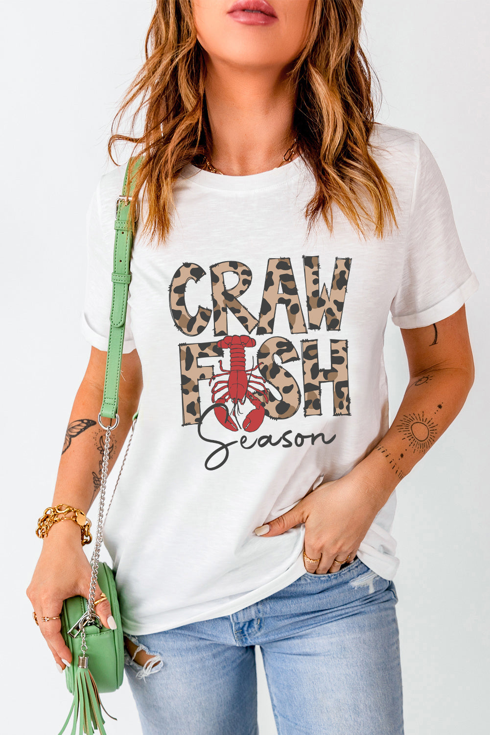 White Leopard CRAWFISH Season Lettering Casual Tee