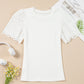 White Eyelet Pattern Short Sleeve Patchwork Ribbed Top