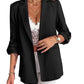 Notched Collar Roll Up Sleeve Blazer Coat