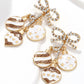 White Rhinestone Bow Circular Pendant Drop Earrings