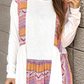 White Western Aztec Print Patchwork Ruffled Tunic Long Sleeve Babydoll Top