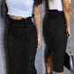 High Waist Mid Calf Belted Cargo Skirt Casual Pocket Design Ruffles Hem Skirt