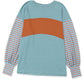 Green Colorblock Striped Bishop Sleeve Top