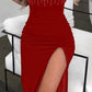 Rhinestone Decor Multi Strap High Slit Party Dress