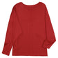 Red Solid Color Patchwork Long Sleeve Top