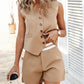 Buttoned V Neck Vest Top & Striped Shorts Set