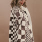 Brown Color Block Checkered Print Corduroy Plus Size Shacket