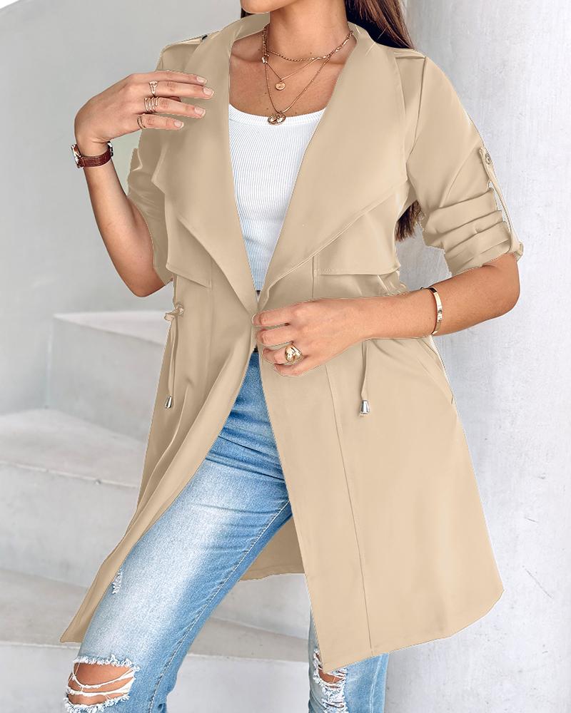 Roll Tab Sleeve Drawstring Trench Coat