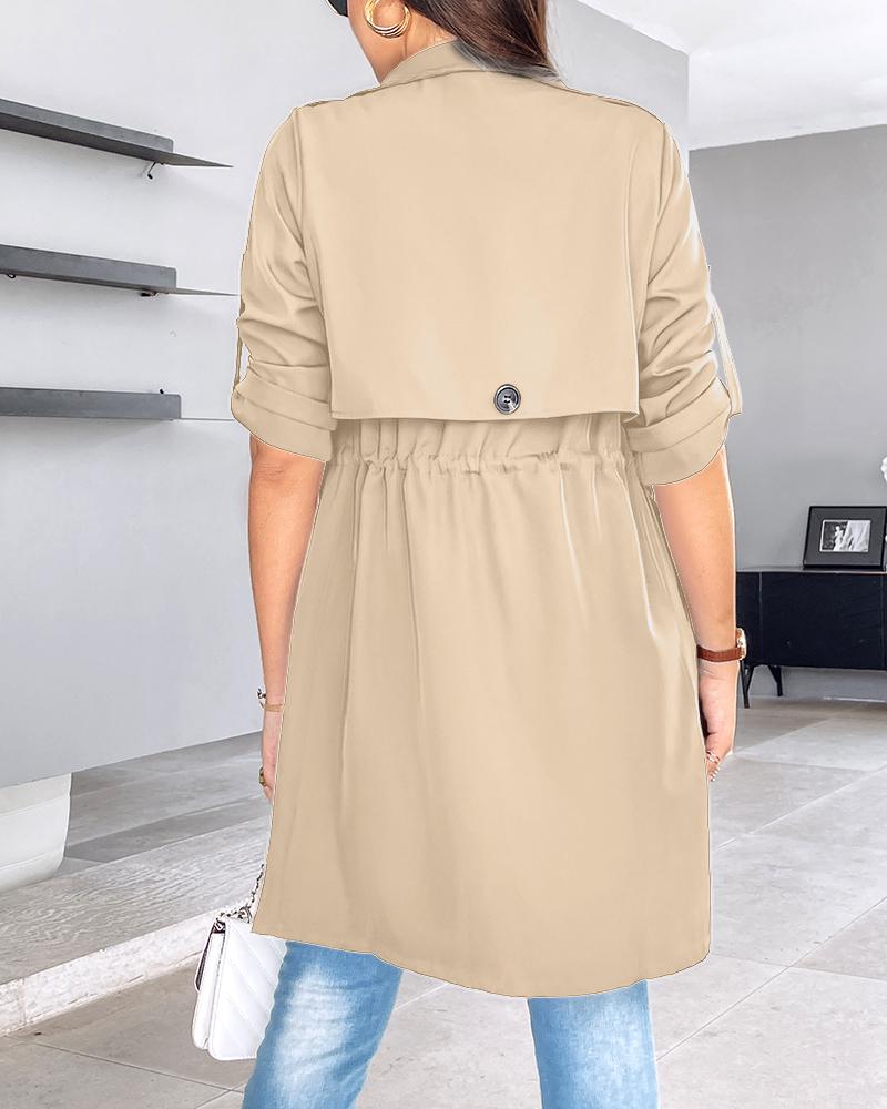 Roll Tab Sleeve Drawstring Trench Coat