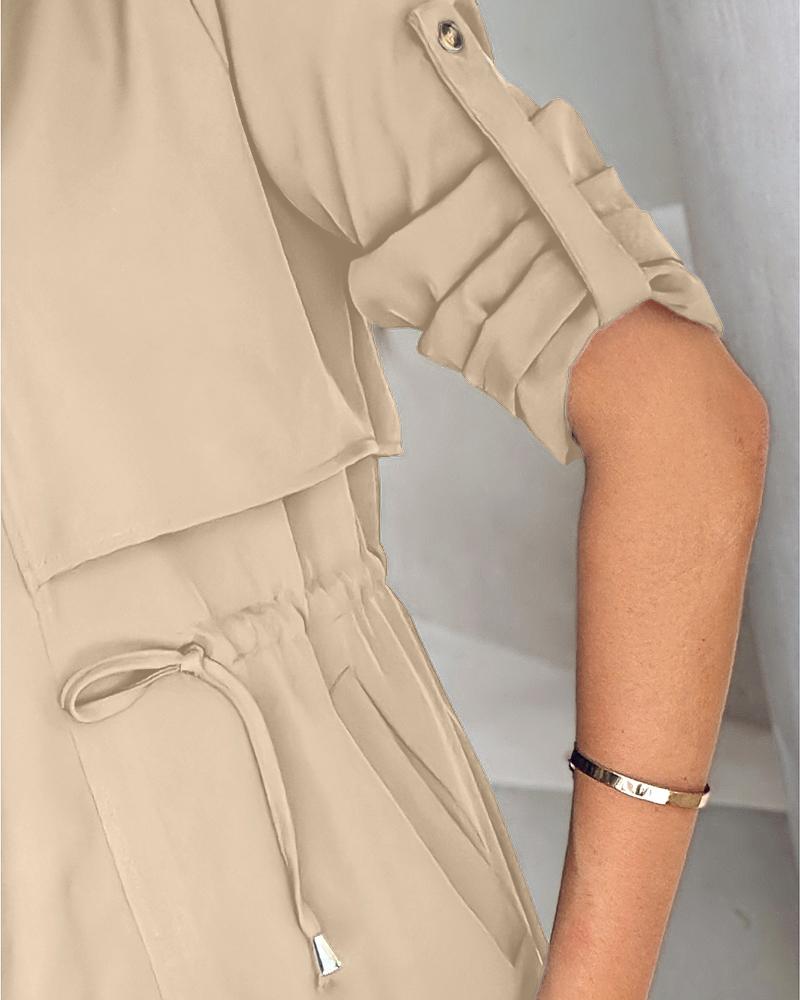 Roll Tab Sleeve Drawstring Trench Coat