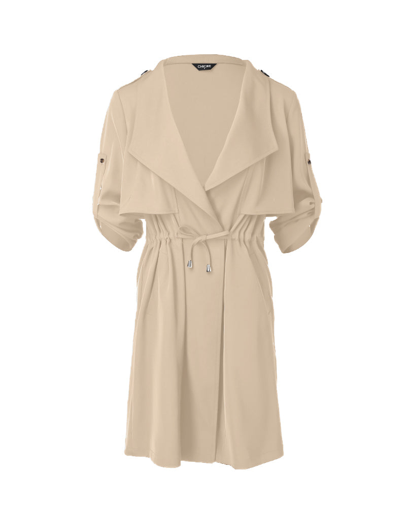 Roll Tab Sleeve Drawstring Trench Coat