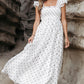 White Polka Dot Flutter Sleeve Square Neck Smocked Maxi Dress