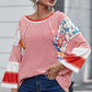 Fiery Red Pinstriped Color Block Patchwork Oversized Top