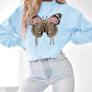 Butterfly Pattern Fleece Lined Sweatshirt Long Sleeve Crewneck Casual Loose Vintage Pullover Tops