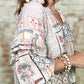 Multicolour Boho Floral Patched Ruffled Sleeve Tied Neck Blouse