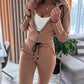 2PCS Zip Up Hooded Sweatshirt & Stretchy Waist Pants Set