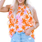 Orange Ruffled Sleeve Smocked Floral Top