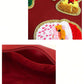 Fiery Red Christmas Pattern Chenille Patched PU Zipper Makeup Bag