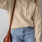 Beige Solid Color Drawstring Hooded Drop Shoulder Pullover Sweater