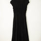 Black Short Sleeve Shirred High Waist V Neck Maxi Dress