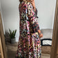 Pink Western Leopard Printed 3/4 Sleeve Buttoned Front Tiered Maxi Dress