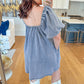 Myosotis Bubble Sleeve Square Neck Denim Babydoll Dress