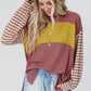 Fiery Red Colorblock Striped Bishop Sleeve Top